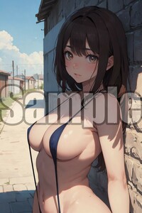 【全て1点もの】『A4サイズ 美女ポスター』高品質光沢紙 イラスト 水着 ビキニ セクシー 食い込み 巨乳 美乳 恥じらい アイドル 汗 MZK31