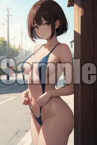 【全て1点もの】『A4サイズ 美女ポスター』高品質光沢紙 イラスト 水着 ビキニ セクシー 食い込み 巨乳 美乳 恥じらい アイドル 汗 MZK8