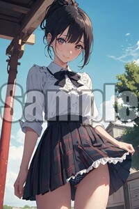 『A4サイズ 美女ポスター』高品質光沢紙 イラスト 制服 パンチラ ローアングル セクシー 食い込み お尻 美乳 恥じらい 清楚 パンツ JKK54