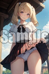 『A4サイズ 美女ポスター』高品質光沢紙 イラスト 制服 パンチラ ローアングル セクシー 食い込み お尻 美乳 恥じらい 清楚 パンツ JKK27