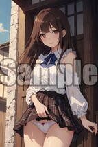 『A4サイズ 美女ポスター』高品質光沢紙 イラスト 制服 パンチラ ローアングル セクシー 食い込み お尻 美乳 恥じらい 清楚 パンツ JKK113_画像1