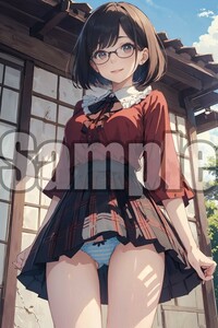 『A4サイズ 美女ポスター』高品質光沢紙 イラスト 制服 パンチラ ローアングル 眼鏡 食い込み お尻 めがね 恥じらい 清楚 パンツ JKK99