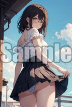 『A4サイズ 美女ポスター』高品質光沢紙 イラスト 制服 パンチラ ローアングル 眼鏡 食い込み お尻 めがね 恥じらい 清楚 パンツ JKK90_画像1