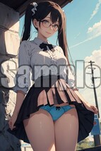 『A4サイズ 美女ポスター』高品質光沢紙 イラスト 制服 パンチラ ローアングル 眼鏡 食い込み お尻 めがね 恥じらい 清楚 パンツ JKK74_画像1