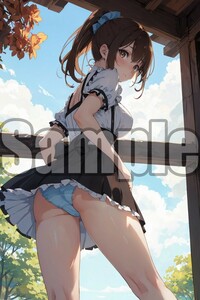 『A4サイズ 美女ポスター』高品質光沢紙 イラスト メイド パンチラ ローアングル セクシー ご主人様 お尻 恥じらい 清楚 パンツ MDB91