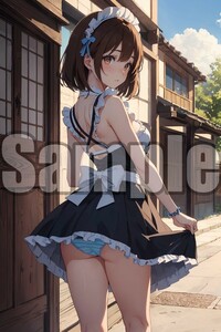 『A4サイズ 美女ポスター』高品質光沢紙 イラスト メイド パンチラ ローアングル セクシー ご主人様 お尻 恥じらい 清楚 パンツ MDB87