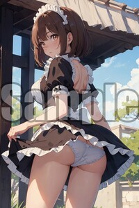 『A4サイズ 美女ポスター』高品質光沢紙 イラスト メイド パンチラ ローアングル セクシー ご主人様 お尻 恥じらい 清楚 パンツ MDB71