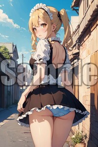 『A4サイズ 美女ポスター』高品質光沢紙 イラスト メイド パンチラ ローアングル セクシー ご主人様 お尻 恥じらい 清楚 パンツ MDB70