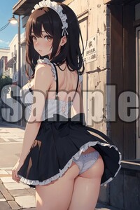 『A4サイズ 美女ポスター』高品質光沢紙 イラスト メイド パンチラ ローアングル セクシー ご主人様 お尻 恥じらい 清楚 パンツ MDB59