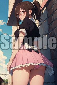 『A4サイズ 美女ポスター』高品質光沢紙 イラスト メイド パンチラ ローアングル セクシー ご主人様 お尻 恥じらい 清楚 パンツ MDB49