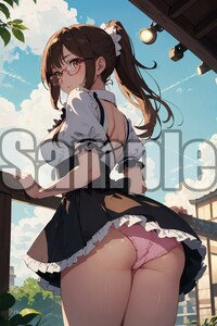 『A4サイズ 美女ポスター』高品質光沢紙 イラスト メイド パンチラ ローアングル セクシー ご主人様 お尻 恥じらい 清楚 パンツ MDB47