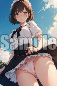 『A4サイズ 美女ポスター』高品質光沢紙 イラスト メイド パンチラ ローアングル セクシー ご主人様 お尻 恥じらい 清楚 パンツ MDB36