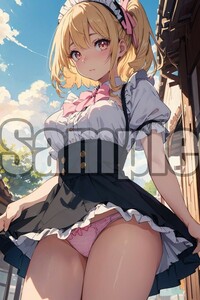 『A4サイズ 美女ポスター』高品質光沢紙 イラスト メイド パンチラ ローアングル セクシー ご主人様 お尻 恥じらい 清楚 パンツ MDB30