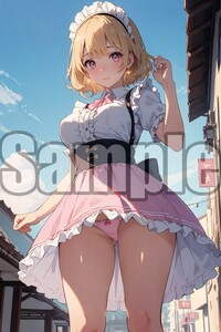 『A4サイズ 美女ポスター』高品質光沢紙 イラスト メイド パンチラ ローアングル セクシー ご主人様 お尻 恥じらい 清楚 パンツ MDB9