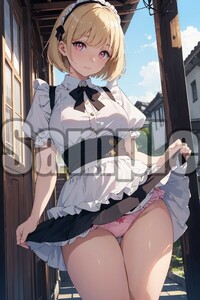 『A4サイズ 美女ポスター』高品質光沢紙 イラスト メイド パンチラ ローアングル セクシー ご主人様 お尻 恥じらい 清楚 パンツ MDB4