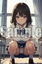 先輩パンツ見えてますよ『A4サイズ 美女ポスター』イラスト 制服 パンチラ ローアングル 下着 食い込み お尻 ふともも 恥じらい JKP83_画像1