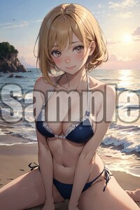 『A4サイズ 美女ポスター』イラスト 水着 ビキニ 海 夏 ローアングル 清楚 青春 先輩 グラビア お尻 ふともも 食い込み 恥じらいWMI31