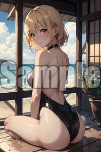 『A4サイズ 美女ポスター』イラスト 水着 ビキニ 海 夏 ローアングル 清楚 青春 先輩 グラビア お尻 ふともも 食い込み 恥じらいWMI28