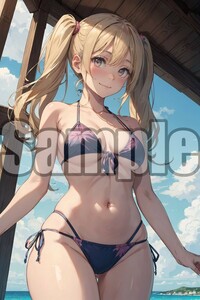 『A4サイズ 美女ポスター』イラスト 水着 ビキニ 海 夏 ローアングル 清楚 青春 先輩 グラビア お尻 ふともも 食い込み 恥じらいWMI18