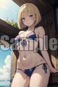 『A4サイズ 美女ポスター』イラスト 水着 ビキニ 海 夏 ローアングル 清楚 青春 先輩 グラビア お尻 ふともも 食い込み 恥じらいWMI17