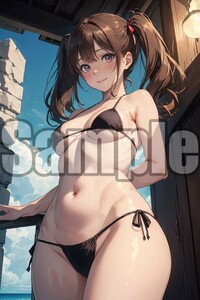 『A4サイズ 美女ポスター』イラスト 水着 ビキニ 海 夏 ローアングル 清楚 青春 先輩 グラビア お尻 ふともも 食い込み 恥じらいWMI7