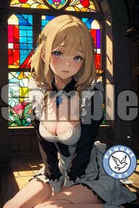 『A4サイズ 美女ポスター』イラスト メイド 教会 ご主人様 ローアングル パンチラ 女神 お尻 ふともも 美少女 清楚 美脚 生足 MK67