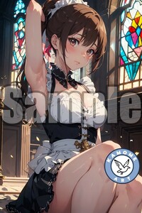 『A4サイズ 美女ポスター』イラスト メイド 教会 ご主人様 ローアングル パンチラ 女神 お尻 ふともも 美少女 清楚 美脚 生足 MK33