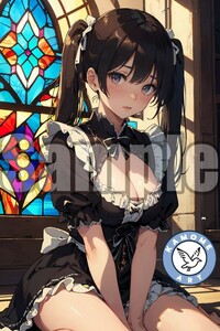 『A4サイズ 美女ポスター』イラスト メイド 教会 ご主人様 ローアングル パンチラ 女神 お尻 ふともも 美少女 清楚 美脚 生足 MK7