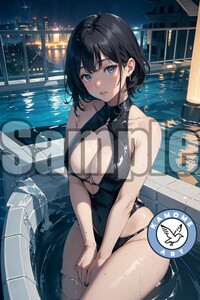 『A4サイズ 美女ポスター』イラスト お姉さん ビキニ ハイレグ フェチ セクシー ナイトプール 巨乳 ふともも 食い込み 密会 DD133