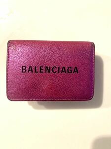 BALENCIAGA バレンシアガ 財布 エブリデイ 三つ折り財布 折り財布 コンパクトウォレット ミニ財布 ロゴ レザー ピンク