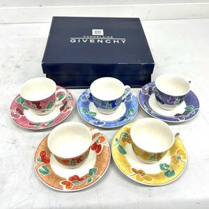 T160-W7-1595 GIVENCHY ジバンシー yamaka PORCELAINE カップ＆ソーサー 5客セット ピンク/ブルー/パープル/オレンジ/イエロー 洋食器③