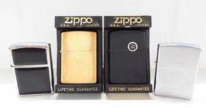 J315-G10-11▲ZIPPO ジッポ ライター 4点 solid brass Australia/マット加工 ブラック/シルバーカラー 他 喫煙具 ケース付き 火花有り④