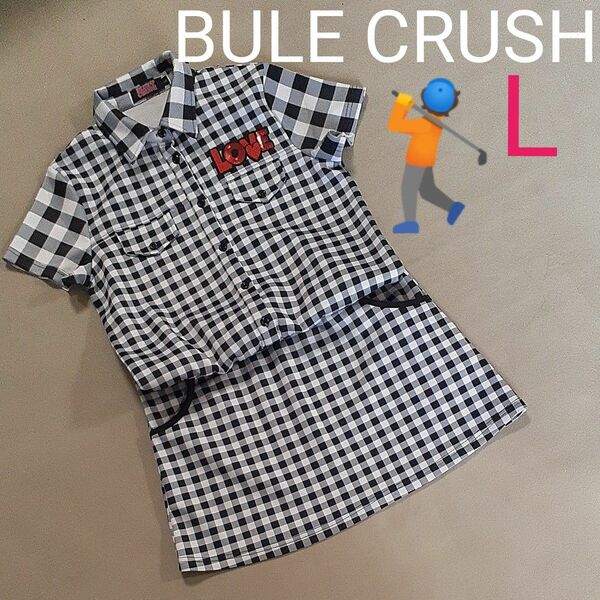 【美品】BULE CRUSH ワンピース　ゴルフ ゴルフウェア 半袖ポロシャツ ポロシャツ 半袖　ギンガムチェック　レディースL