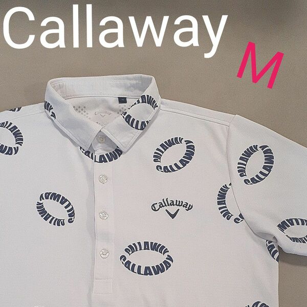 【超美品】キャロウェイ　callaway 吸汗速乾素材ストレッチ ポロシャツ GOLF ゴルフ　半袖ポロシャツ　総柄　メンズM