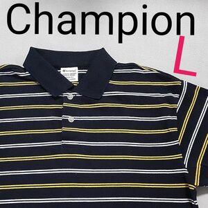 【美品】　Champion　チャンピオン　 ポロシャツ 半袖 ボーダー ゴルフ　メンズL　ヴィンテージ　古着