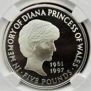 【ダイアナ５ポンド銀貨】1999 PF69UC ウルトラカメオ NGC イギリス シルバー プルーフ 追悼 DIANA 準最高鑑定 ロイヤルミント エリザベス