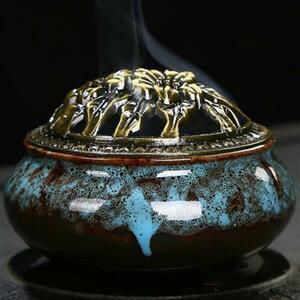 ☆ ブルー02 ☆ 香炉 陶器 お香立て付 incense02 香炉 陶器 陶磁器 香炉陶器 お香立て おこうたて アロマポット お香立てコーン お香コーン