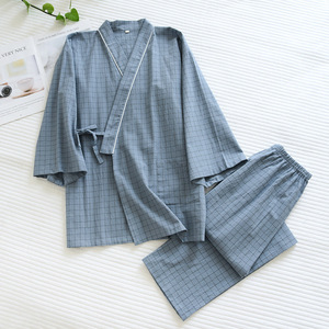 * blue × gentleman * L size * pyjamas napj4143 jinbei pyjamas setup Japanese style long sleeve trousers cotton nightwear pair pyjamas part shop put on 