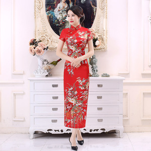 * red * XL size * China dress long pmydress001 China dress long tea ina clothes cosplay fancy dress short sleeves large size 