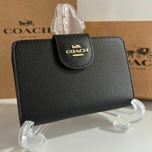 COACH 二つ折り財布 ブラック ミディアム コーナージップ　6390 アウトレット