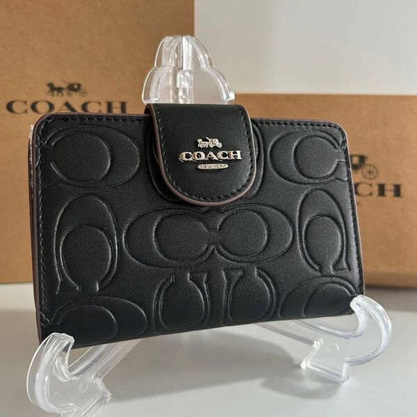 COACH 二つ折り財布 シグネチャー ブラック CM241 レディース