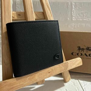 COACH 二つ折り財布 ブラック レザー CC136 カードケース メンズ