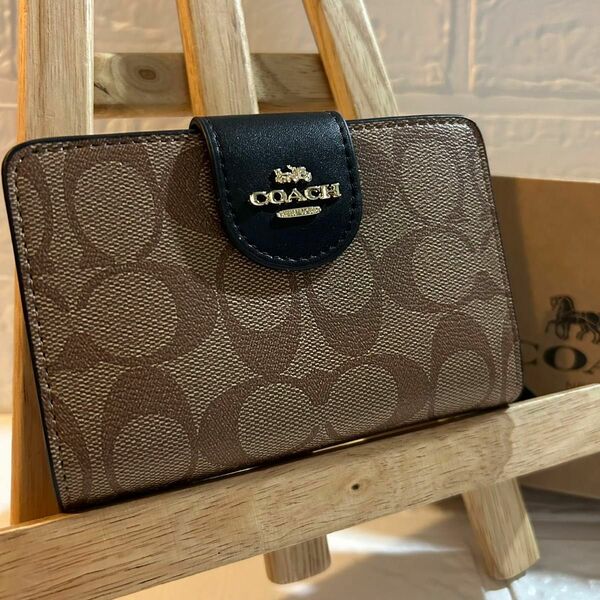 COACH 二つ折り財布 シグネチャー ブラック ミディアム C0082 アウトレット