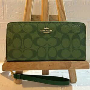 COACH 長財布 ラウンドファスナー FC4452 グリーン シグネチャー レディース ウォレット