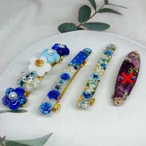 ハンドメイド　レジン　バレッタ 4個セット