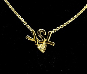 レターパック発送可　イヴ サンローラン Yves Saint Laurent YSL ロゴ モチーフ ゴールド カラー ハート ペンダント ネックレス