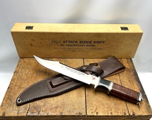 1* ５周年 限定！ 柘植 Tsuge 5th ATTACK BOWIE KNIFE アタック ボウイ ナイフ レザーシース付 マイカルタ 関 日本製 HIRO カーボン 炭素