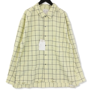 未使用 ANCELLM アンセルム 長袖チェックシャツ ANC-SH28-A RAYON CHECK CRASH LS SHIRT ダメージ加工 日本製 イエロー 2 71009319