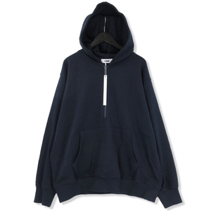 未使用 REVERBERATE リバーバレイト ハーフ ジップパーカー HALF ZIP HOODY コットン 日本製 ネイビー 1 タグ付き 71009312