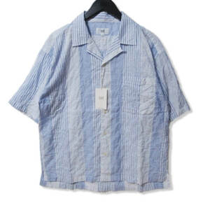 未使用 Guild products ギルドプロダクツ 半袖シャツ OPEN COLLAR S/S SHIRT ストライプ オープンカラー 青 白 2 タグ付き 27105934